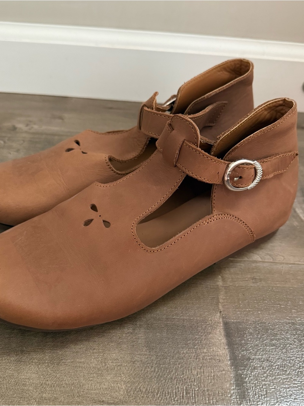 Adelisa & Co T-Strap Flat Mary Jane Loafer Shoe Brown Leather Handmade Women 39